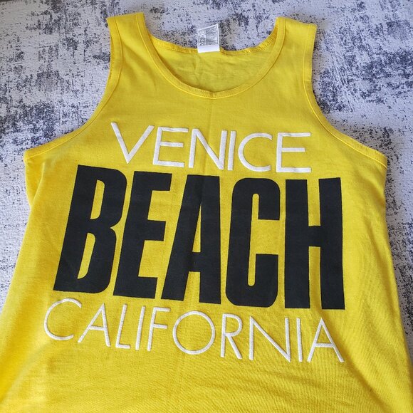 Vintage Alstyle Yellow Venice Beach California tank top Black White Yellow - Picture 1 of 9